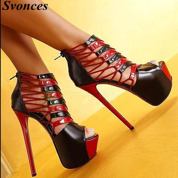 

svonces shoes women red platform sandals high heel peep toe extreme heels party thin, Black