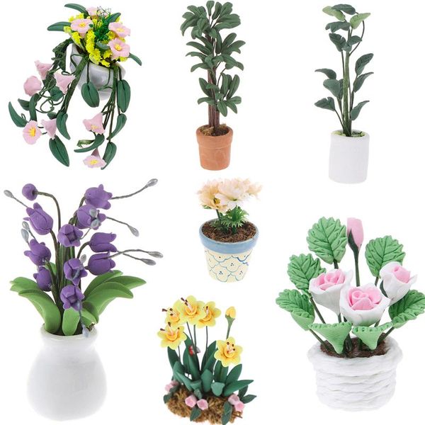 

decorative objects & figurines 1:12 doll house miniatures mini potted plant flowers pot dollhouse decor bonsai model kids play toys fairy ga