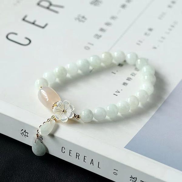 

fashion natural jadeite bracelets for women hanging shells flowers jade drops paragraph hand jewelry storage bags