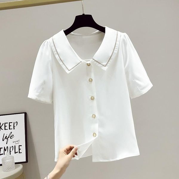 

women's blouses & shirts women summer white chiffon arrival 2021 fashion korean style turn-down collar loose ladies elegant w377