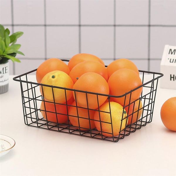 

storage baskets wrought iron basket deskbathroom toiletries organizer kitchen vegetable seasoning (black)