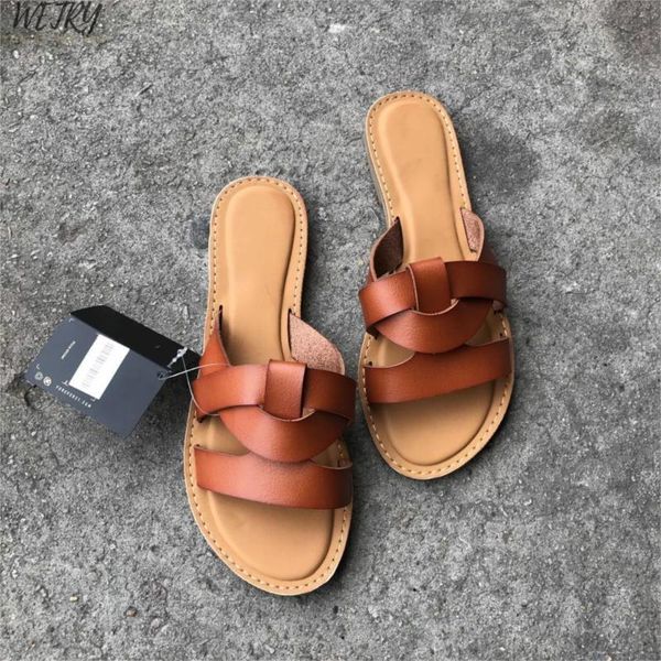 

slippers soft leather surround flat with open toe casual slides non-slip women's outside beach solid color cool shoes for summer, Black