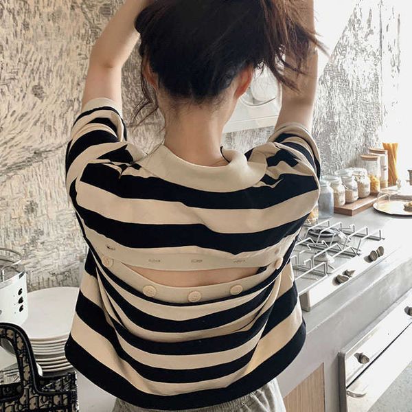 

sleeve striped short t-shirt for women's spring and summer wear, White