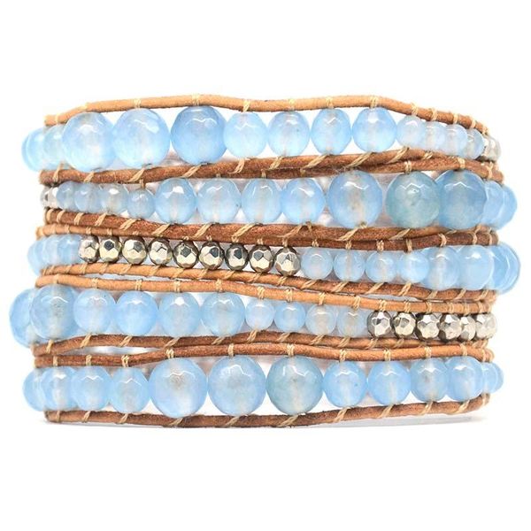 

tennis women boho bracelet natural mix size stone leather wrap semi precious beaded cuff dropship, Golden;silver