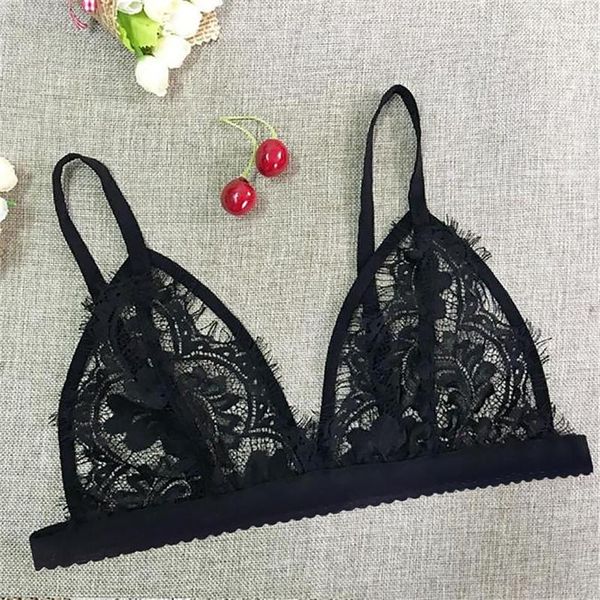 

bras 25# women crop translucent hollow camis underwear sheer lace frenum strap bustier lingerie bra tank 2021, Red;black