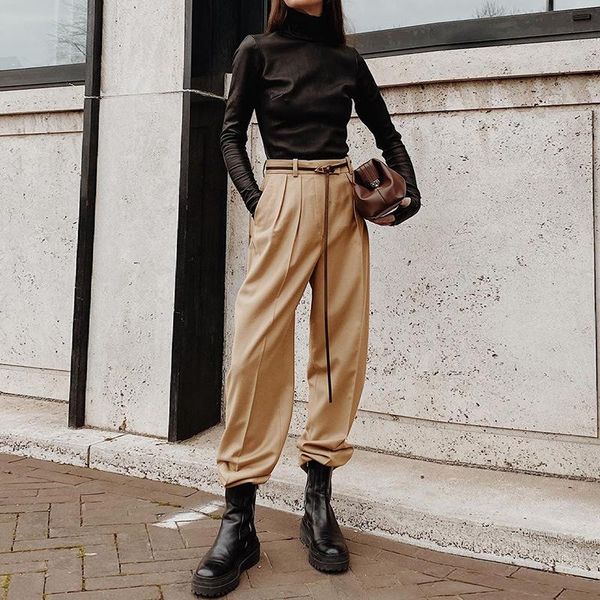 

women's pants & capris casual sweatpants joggers high waist pleated flare female 2021 spring summer women fashion streetwear outfits tr, Black;white
