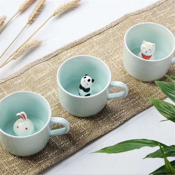 

porcelain creative cute cartoon ceramic coffee mugs 3d animal milk tea cup birthday gifts celadon water office drinkware