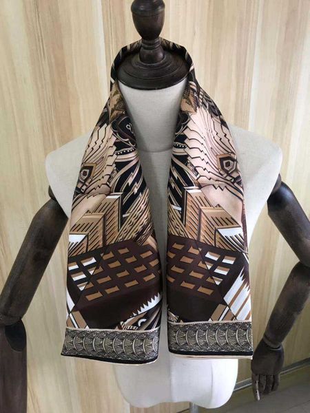 

2021 new arrival winter spring classic brown 100% pure silk scarf twill hand made roll 90*90 cm shawl wrap for women lady q0828, Blue;gray
