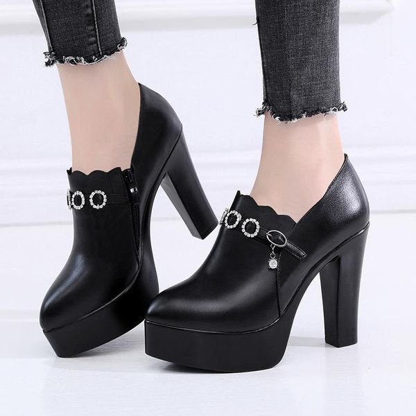 

dress shoes fall winter block heels pumps women 2021 deep rhinestone high heel 12cm black office shoe platform plus size 32-43