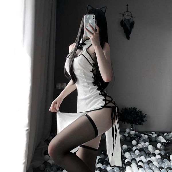 

ethnic clothing women lingerie lace cheongsam night dress cosplay costume sleepwear outfit erotic devil roleplay school girl costumes, Red