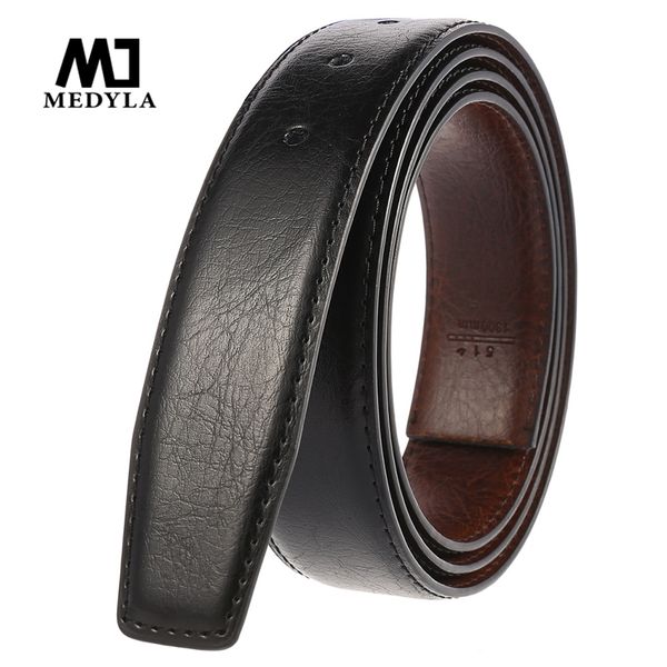 

medyla men's business belt without buckle natural leather unique texture can be used on both sides belt men accessories ly3386 210310, Black;brown