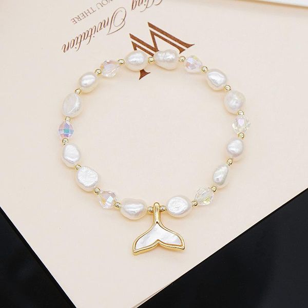 

beaded, strands fish tail pendant baroque natural freshwater pearls crystal beads strand bracelets for women fashion jewelry accessories ybr, Black