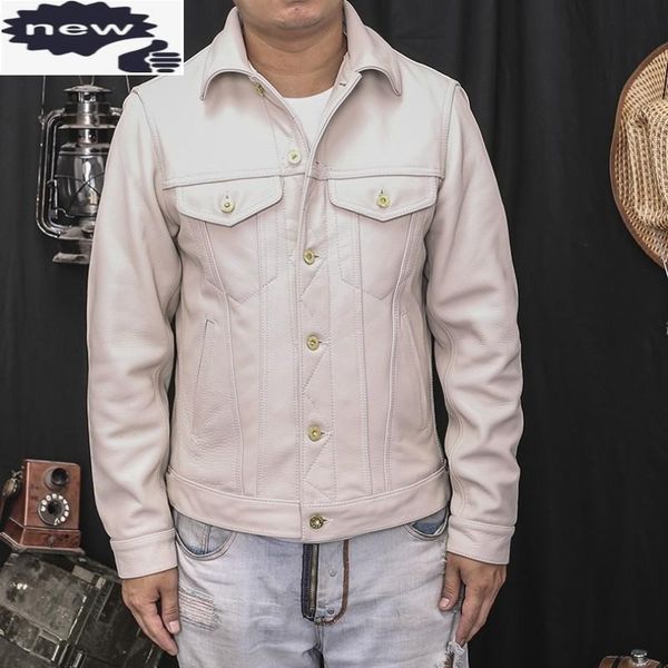 

men's leather & faux autumn mens cowhide genuine leahter jacket pockets slim fit moto biker windbreaker coat short single breasted carg, Black