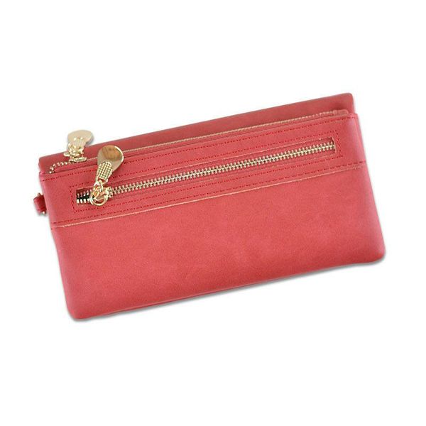 

wallets fashion double zipper women's wallet classic matte long clutch bag holder purse, Red;black