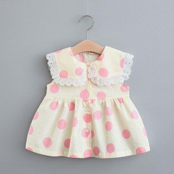 

girl's dresses baby girls princess 2021 summer toddler lace cotton vestidos sleeveless infant dot print clothes, Red;yellow