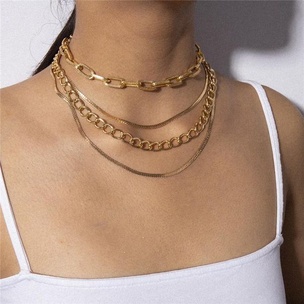 

gothic multi layer chain choker necklace collar statement women men handmade thick chunky steampunk jewelry chokers, Golden;silver