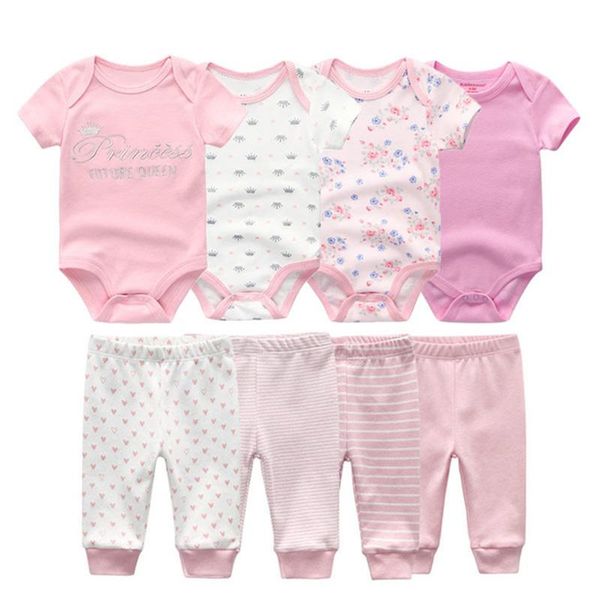 Conjuntos de roupas 2021 Baby Boy Roupas de algodão 6/8 pcs Bodysuits + Calças Sólidas Unisex Born Girl Ropa Girls