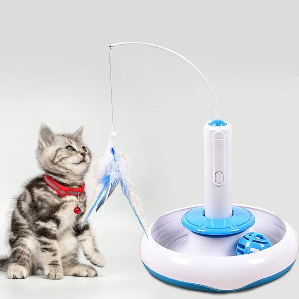 

funny pet stick electric rotating feather cat tray interactive training toy toys
