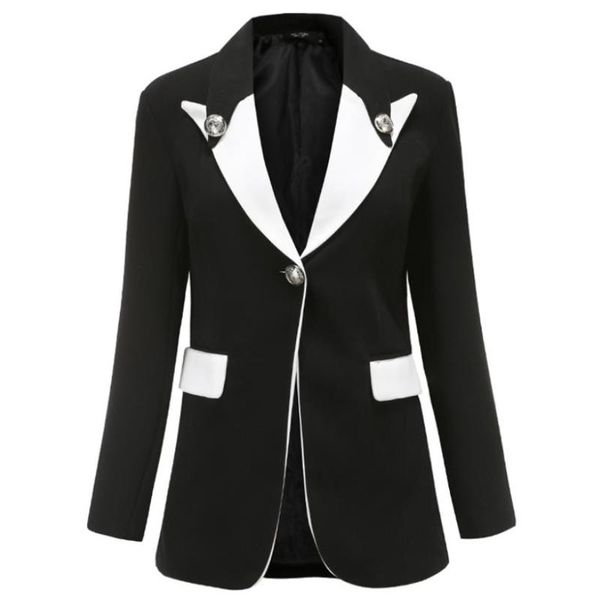 

women's suits & blazers black and white contrast color suit jacket women spring autumn slim office lady coat long sleeve single button, White;black