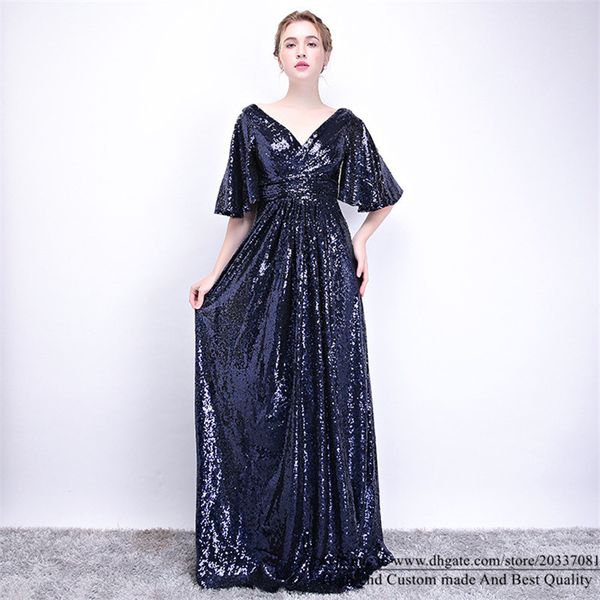 

sweety drooping style v-neck a-line formal evening dresses 2021 royal blue backless sequined prom party gowns e35, Black;red