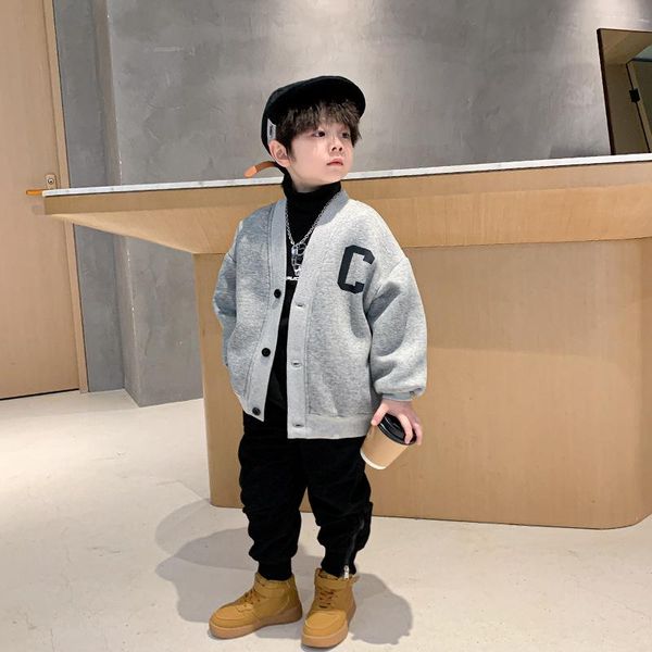 

jackets boys' coat autumn and winter clothes 2021 children's thickened cardigan korean fashion 1-214, Blue;gray