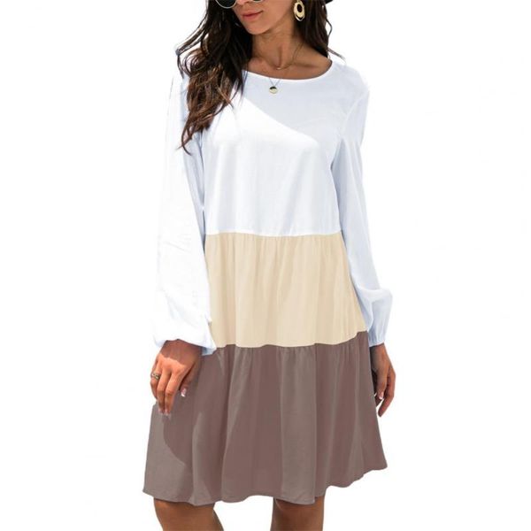 

casual dresses 2021 women dress autumn contrast color patchwork sundress long sleeve o neck ruffles for daily wear orange xl, Black;gray