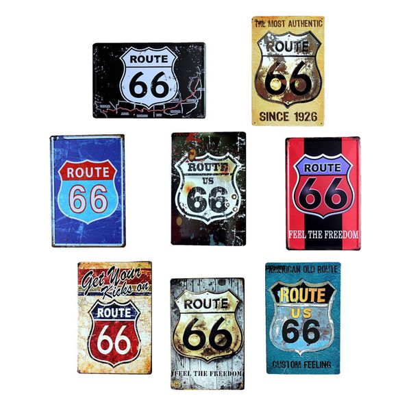 

route 66 pictures painting plaque metal vintage style home decor coffee bar plates decoration vintage tin signs 20*30 cm