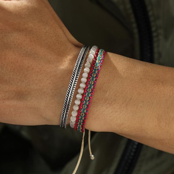 

beaded, strands tibetan buddhism handmade bracelet set natural opal adjustable rope friendship for men fashion gift, Black