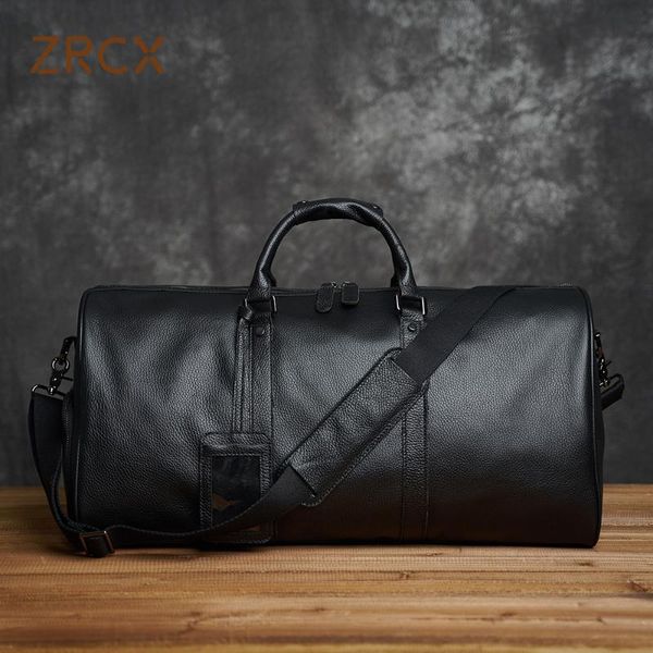 

genuine leather men women travel bag soft real cowhide carry hand luggage bags shoulder weekend duffel