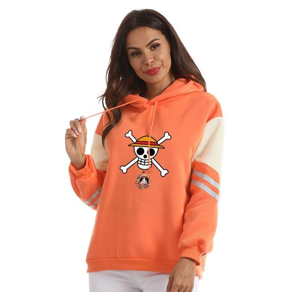 

women's hoodies & sweatshirts harajuku one piece anime sweatshirt women fleece contrast color patchwork hooded casual kawaii cartoon pr, Black