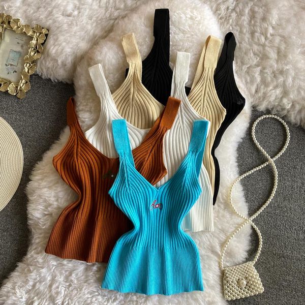 

women's tanks & camis tank ashion casual knitted women sleeveless all-match camisole solid color slim fit korean 2021, White