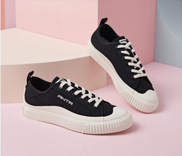 

anta women's canvas shoes 2021 official website student lightweight board sports casual trendy vulcanized outdoor shoe, Black