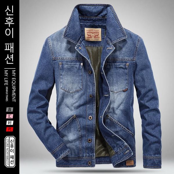 

men's jackets spring autumn men cargo denim turn down collar vintage casual jeans for male outwear multi pockets clothes, Black;brown