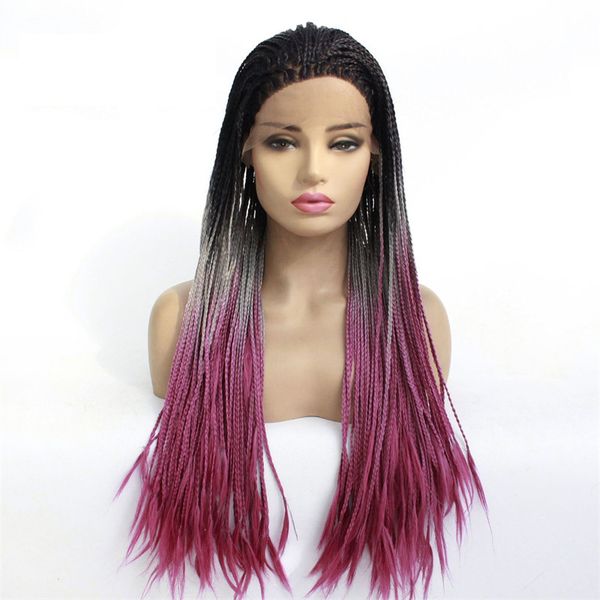

hd box braided synthetic lace front wig simulation human braiding hair frontal long braids wigs 18125-0906, Black;brown