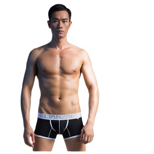

men's lycra cotton solid slim low waist fashionable boxer pants, Black;white