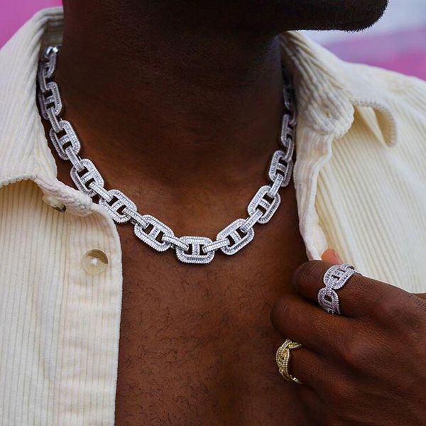 2021 Iced Out Bling Kubanische Kette Halskette Großhandel Silber Farbe Lock Pin Link Kette Choker Halskette für Männer Junge Hip Hop Schmuck X0509
