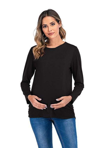 

maternity & tees pregnant women's long sleeve tunic mama clothes flattering side ruched scoop neck pregnancy t-shirt, White