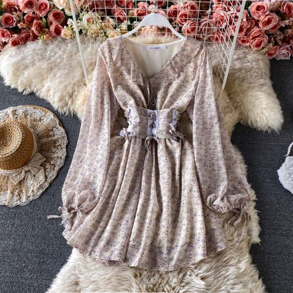 

casual dresses women spring fashion rope pleated slim v-neck sweet flower print a-line dress elegant clothes vestidos de muje, Black;gray