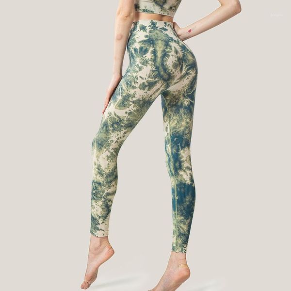 

yoga outfit tie dye sport tights for women 2021 skinny running pants casual summer bottom high waist hip lift fitness clothing