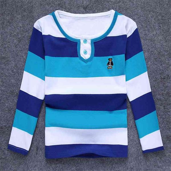 

children boys t-shirt fashion kid t shirts cotton teenage o-neck colorful striped tee shirt garcon autumn 210622, Blue