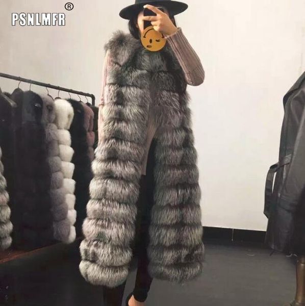 

women's fur & faux luxury real vest for women. x-long 110cm length natural vests female warm waistcoat, autumn winter coat, Black