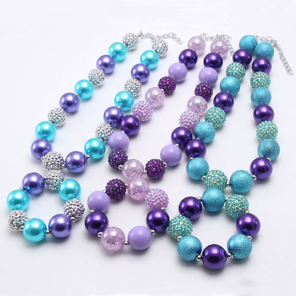 

baby girls chunky bubblegum beaded necklace bracelet handmade sweet purple blue beads elastic bracelets kids jewelry diy party gift, Silver
