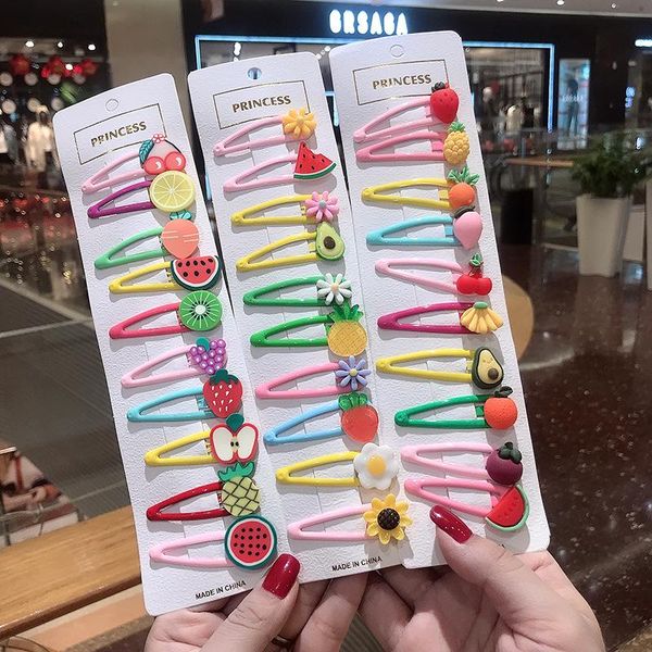 

10pcs stylish sale hair accessories girl baby hairpin set flower fruit cartoon cute sweet children's clips headwear, Slivery;white