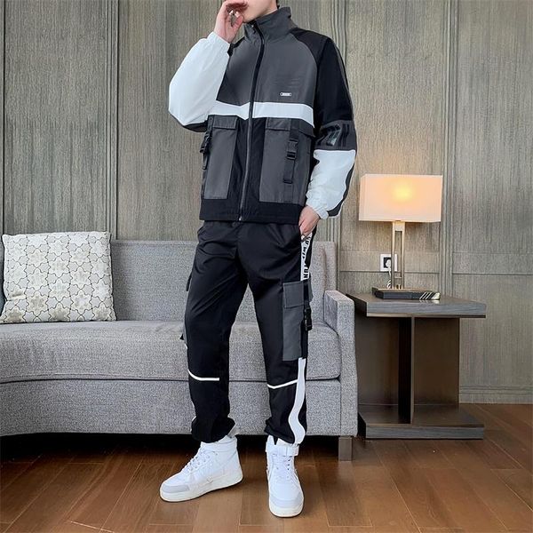 

men's tracksuits men tracksuit hoodie set 2 pieces hooded jackets and streetwear pants hip hop mens clothing suits, Gray