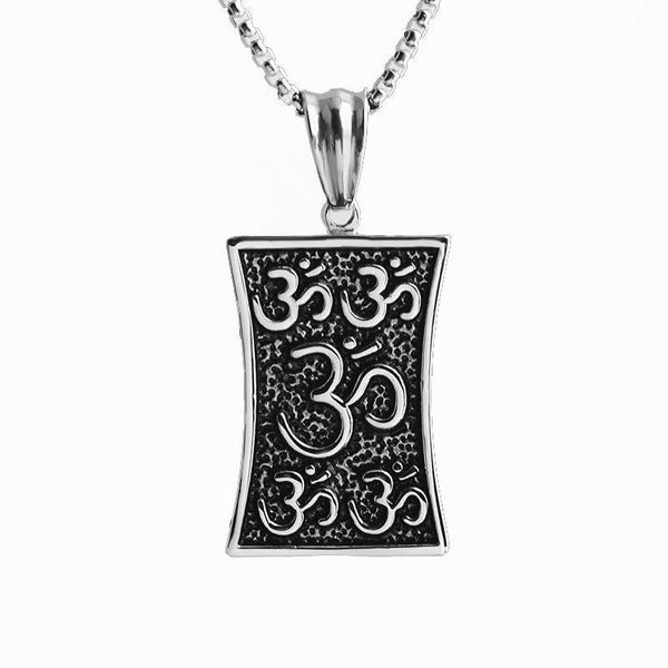 

retro hinduism aum symbol om pattern pendant necklaces stainless steel men and women tag religious necklace jewelry, Silver