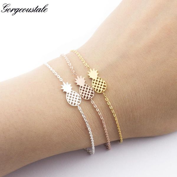 

sideways ananas bracelets women pulseras gold color charm stainless steel chain pineapple bracelet fashion jewelry 2021 link,, Black