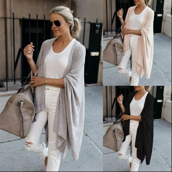 

long women batwing sleeve t shirts spring autumn fashion cardigan open stitch v neck casual harajuku tees work streetwear, White