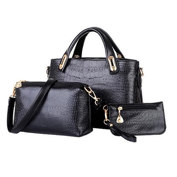 

evening bags 3 pcs/set women ol office handbag crocodile pattern composite bag vintage pu leather lady messenger shoulder handbags