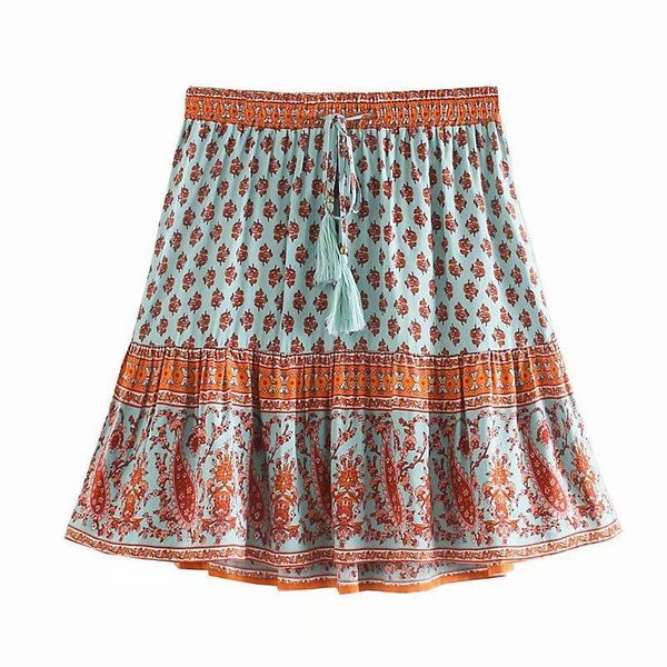 

skirts 2021 women's cashew rayon positioning printing elastic waist skirt mini high womens clothes faldas mujer, Black