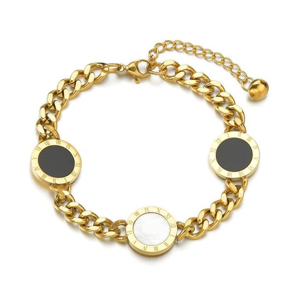 

link, chain stainless steel personality all-match roman numeral bracelet bijoux acier inoxidable femme hippie no fade, Black